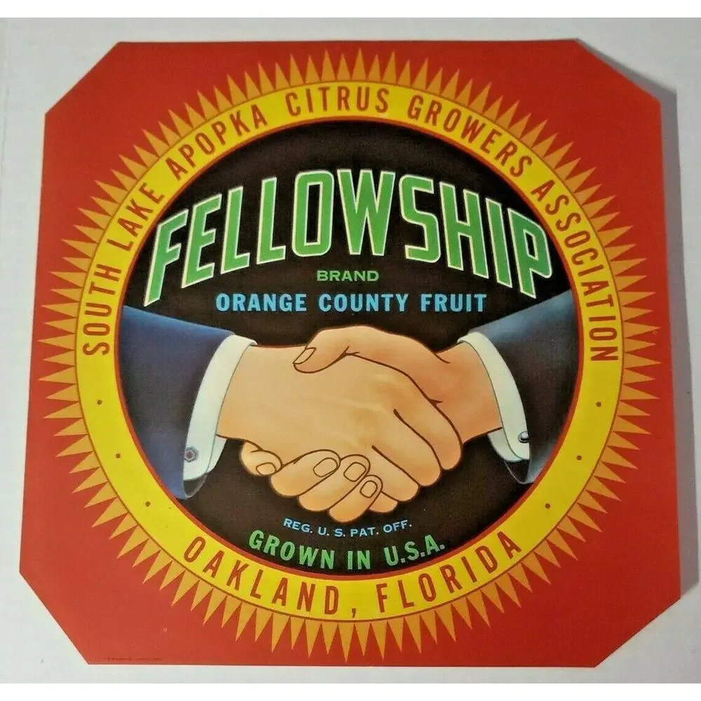 Vintage Fellowship Original 1940s Oakland, FL Orange Crate Label WS8D